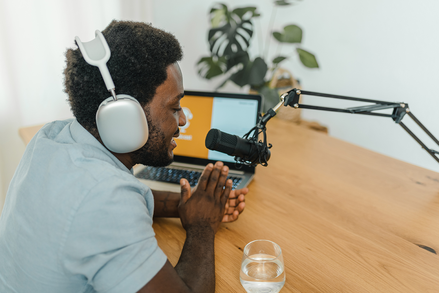 photo of content recording podcast in studio